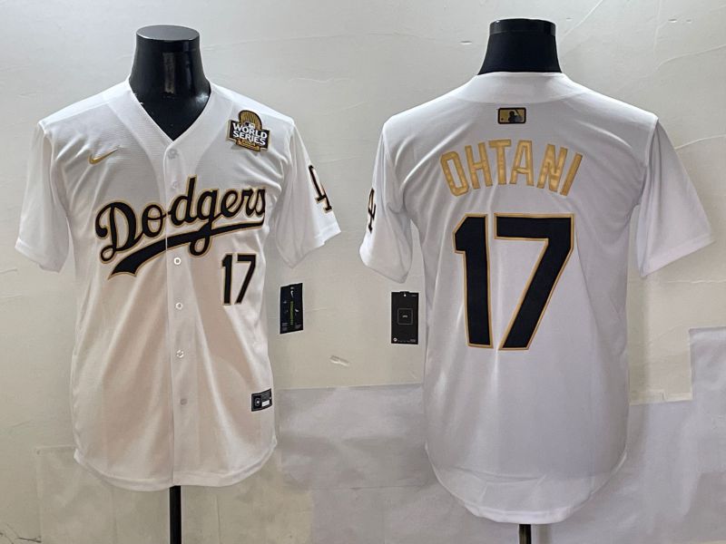 Men Los Angeles Dodgers #17 Ohtani White Black Gold Game Nike 2025 MLB Jersey style 13->los angeles dodgers->MLB Jersey
